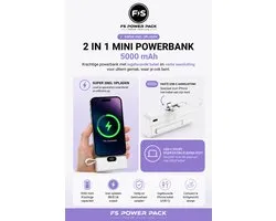Mini Powerbank 5000 mAh FS Power Pack Display USB C - Wit-Kleine Draadloze Externe Batterij met LED Display & Stand compatibel met Samsung, Type C Android telefoon - voor iPhone Samsung - Ingebouwde Apple iPhone Oplader Kabel - 2025-Nieuwjaar
