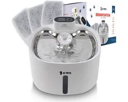 Fontaine sans fil JC Pets Premium en acier inoxydable pour chats et chiens - Comprend 9 filtres - Fontaine pour chats - Silencieuse - Fontaine à eau Chats et Chiens