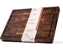 Kiyomi Houten Snijplank van Amerikaans Walnotenhout – Professioneel Hakblok van Kopshout (End Grain) met Sapgeul, Handgrepen & Anti-slip – 40 x 30 x 3,5 cm