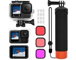 Ensemble d'accessoires pour GoPro Hero 11 10 9 Noir, boîtier de protection étanche avec poignée flottante sous-marine, protection d'écran, filtre rouge, série de photos sous-marines à une main