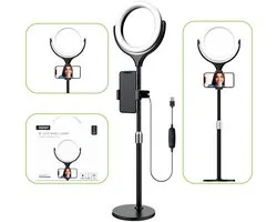 XQISIT Selfie Ring Light met 40cm hoge standaard 10 belichtingsstanden - Zwart