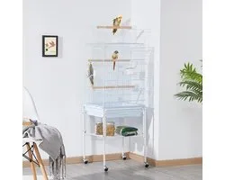 Cage à Oiseaux, Nichoir, Cage à Oiseaux, Cage à Perruche, 46,5 x 46,5 x 136 cm, Canaris, Cage, Cage Exotique, Cage à Perroquet, Cage à Calopsitte, Blanc HM-YAHEE-591794