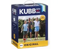 Bex Kubb Original – Zweeds Vikingschaak – Premium Buitenspel – Massief Rubberhout – Koning Met Rode Kroon – Vanaf 8 Jaar – Inclusief Draagtas