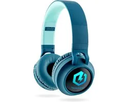 PowerLocus Buddy Draadloze On-Ear Koptelefoon voor Kinderen, LED lampjes, 85db Limiet, met Microfoon, Micro SD poort - Blauw