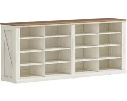 Hzuaneri Shoe Bench, Shoe Rack with Seat, Bench with Storage Space, 16 Compartments, Suitable for Living Room, Hallway, Entrance, Space Saving, 30 x 104 x 60.5 cm, Retro Brown-White