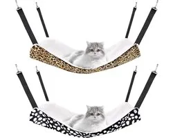 2 pièces - Hamac pour animaux de compagnie - Hamac suspendu double face pour chats - Hamac doux et respirant pour cages d'animaux - Avec sangles d'épaule réglables - Lit suspendu double face - Convient aux petits chiens et lapins - 53x35cm