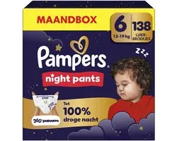 Pampers Night Pants Taille 6 - 138 Couches-Culottes - 13kg+ - Pack 1 Mois