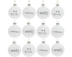 Moderne Kerstballen van Glas - Set van 12 Stuks - Wit met Opdruk - Ø 6 cm - Kerstboomversiering met Woorden 'Wonder' 'Be Jolly' 'Cheers!'