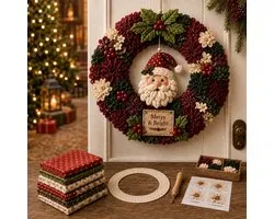 Kit DIY Couronne de Noël 3D en Tissu - Ensemble Complet avec Tous les Accessoires - Décoration Murale Élégante pour les Fêtes - Projet de Bricolage Créatif et Relaxant - Instructions Incluses - Créez Votre Propre Couronne de Noël Unique - Style A