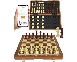 Windsor Schaakbord met Schaakstukken - Damstenen - 40 cm - Annotaties - Schaakset - Magnetisch Schaakspel - Chess Set - Hout