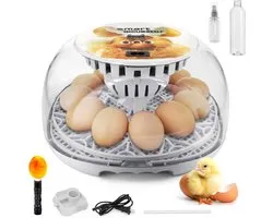 Automatic incubator for chickens 12 eggs with rotation, temperature display, 360° window, mirror light - for chicken eggs, ducks, quails and incubator for poultry eggs (12)