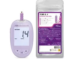 FORA 6 Connect Ketonen Meter (Multi-parameter) (purple meter) - Inclusief Ketose Strips/ Ketonen Strips - Keto Meter - Ketonen Meter Bloed