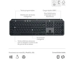 Logitech MX Keys S - Toetsenbord - Draadloos - QWERTY Spaans ISO - Grijs
