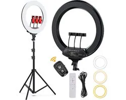 Studio ME Ringlamp met Statief - 18 inch / 46 cm - Ring Light - Zwart - Tiktok Lamp - RInglight met Statief - Ring Lamp - Incl. Afstandsbediening - Ringlampen