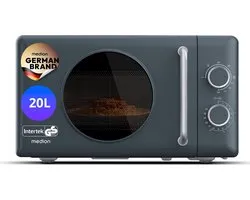 Micro-ondes rétro MEDION avec grill - 20 L - gris foncé | 800 watts, 5 niveaux de puissance, 3 programmes combinés, minuterie, fonction de décongélation, MD100119