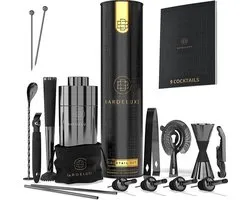 Ensemble à cocktail, 17 pièces, ensemble barman, ensemble mélangeur à cocktail, shaker à cocktail 750 ml en acier inoxydable, ensemble shaker à cocktail, ensemble barman, ensemble cadeau cocktail de luxe, sac et livre de recettes (noir)