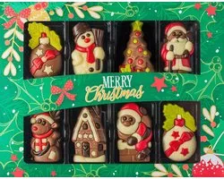 Kerst Chocolade Reliefs 80g – 8 Chocolade Kerstfiguren van Fijne Melkchocolade | Kerstbal, Kerstboom, Sneeuwman, Santa & Rendier | Kerstcadeau voor Vrouwen, Mannen & Kinderen | Perfect voor Sinterklaas & Secret Santa Met Kajal Sticker