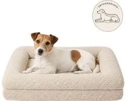 Behave Panier Orthopédique pour Chien - Bouclé Mémoire de Forme - Housse Lavable - Anti-dérapant - Taille S - 73x58 cm - Beige