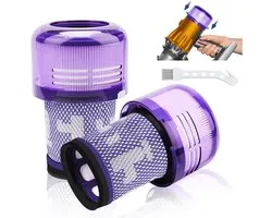 2-pack V12-filters - vervangingsfilters voor Dyson V12 Detect Slim Absolute Extra/Total Clean/Fluffy stofzuigers - SV34 - SV35 stofzuigers - wasbaar HEPA-filter met 1 borstel - onderdeelnummer 971517-01