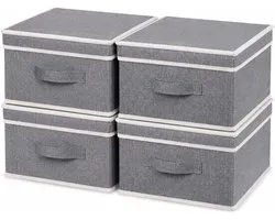 BrilliantJo Storage Boxes with Lid Clothes Basket for Wardrobe 33.5L x 31.75W x 17.5H cm 4XGrey
