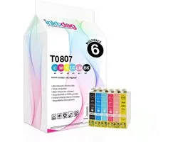 Inktdag huismerk Epson T0807 inktcartridge multipack, 6 packs (1xT0801, 1xT0802, 1xT0803, 1xT0804, 1xT0805, 1xT0806) geschikt voor Epson Stylus Photo P50, PX650, PX660, PX700 W, PX820 FWD, RX585, RX685, R265, RX595, PX830 FWD, RX560, PX810 FW, PX730