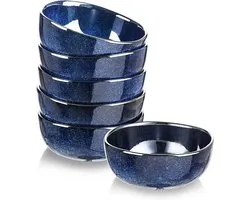 vicrays Set van keramische ontbijtgranen - porseleinen 26oz soep salade kommen set - rijst dessert crème kommen set - spaanbestendig vaatwasser magnetron bestendig - set van 6 (blauw)