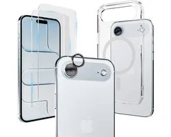 Hoesje - Geschikt voor iPhone 17 Air - Transparant - 2x Screenprotector - Geschikt voor MagSafe - Camera Lens Protector - Anti Shock