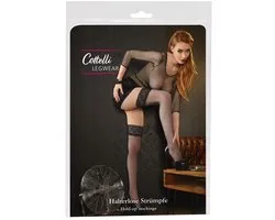 Cottelli Collection – Stay Up net Kousen met Kanten Top en Interne Siliconen Antislip Slips – Maat XXXXL – Zwart