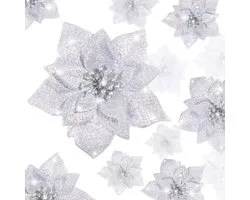 WILLBOND 36 Pieces Christmas Glitter Poinsettia Flowers Artificial Flowers Wedding Glitter Christmas Tree New Year - ShopVlot