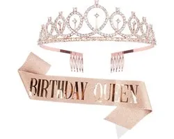 Setje Birthday Queen - Verjaardagskroon en Sjerp - Rosé Goud