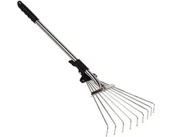 Adjustable Telescopic Garden Leaf Wire Rake - Multi-tand Metal Rake for Leaf Hay in Lawn and Garden