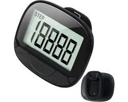3D Stappenteller met Clip - Pedometer met Groot Scherm - Activity Tracker - Stappen Tellen - 3D Sensor - Stappen Afstand Calorieën en Tijd - Compact Lichtgewicht - Zwart