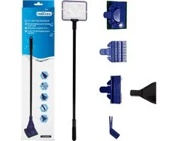 Nobleza Aquarium Schoonmaakset 5-in-1 - Algenschraper - Spons - Visnet - Grindhark - 60 cm - Zwart/Blauw