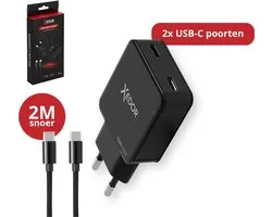 Xedor® Charge - 45W Snellader USB-C - Oplader USB-C met 2 Meter Gevlochten USB-C naar USB-C Kabel - GaN PD 3.0 Adapter USB-C - Geschikt voor Samsung, iPhone 15 / 16 / 17 / 18 (Pro) / Duo / Air, Tablet & Laptop - Zwart