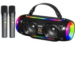 Haut-parleur Bluetooth - Haut-parleur Bluetooth sans fil - Haut-parleur Bluetooth portable - Effets lumineux - Boîte musicale - AUX - Appairage mobile TWS - Deux microphones - Zwart - Haut-parleur de fête – Adapté aux fêtes, camping et maison