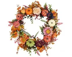Kunstmatige Herfst Krans 46 cm - Handgemaakte Herstdecoratie Krans met Pompoenen, Pioenen, Bladeren en Bessen - Weerbestendige Sfeerversiering - Geschikt voor Voordeur, Muur, Veranda, Raam, Binnen‑ en Buitengebruik voor Herfst en Halloween