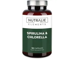 Nutralie Spirulina & Chlorella - 180 Tabletten - Superfoods Supplementen - Mannen en Vrouwen - Rijk aan Proteïnen & Vitaminen - 60% Eiwitten - Detox, Energie, Kracht