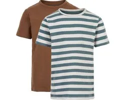 Minymo T-shirt Basic Jongens Katoen Bruin/wit 2 Stuks Maat 80