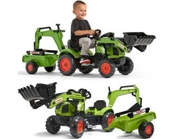 Tracteur à pédales Falk CLAAS Arion 410 avec remorque