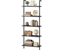 HOOBRO 5 Tier Ladder Shelf, Vertical Shelf, Bookshelf, Freestanding Shelf for Living Room, Bedroom, Kitchen, Study, Black EBB53CJ01