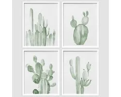 SIGNWIN Nature Wilderness kunstdrukken muurschilderingen set van 4 botanische bloemen wandafbeeldingen woonkamer slaapkamer 28 x 35,6 cm wit