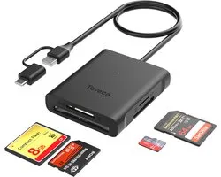 Toveca 4in1 SD kaart lezer met USB-A 3.0/ USB-C Aansluiting - Geheugenkaart lezer voor MS Kaart, CF Kaart, SD Kaart & Micro SD Kaart