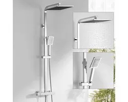 Auralum Max Douche de pluie avec mitigeur thermostatique - Ensemble de douche - Pomme de douche 10 pouces - Acier inoxydable - Ensemble de douche de pluie - Y compris mitigeur thermostatique en cuivre - Hauteur réglable 97-130 cm - Chrome