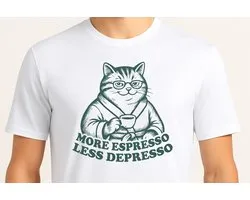 More Espresso Less Depresso - T Shirt - Cute - Sarcastic - GoodVibes - Sarcasm - Funny - Gift - Cadeau - Sarcastisch - SarcastischeVibes - schattig - lief - feelgood - Cat - Kat