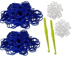 600 Loom Bands met 2 weefhaken en S-clips blauw