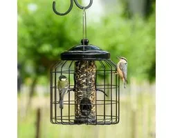 Mangeoire CJ Wildlife avec Cage de Protection pour Oiseaux de Jardin - Brussel - Mangeoire à Graines pour Petits Oiseaux - Mangeoire Suspendue - Silos à Graines pour Oiseaux - Noir