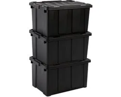 IRIS Powerbox Robuust Opbergbox - 68L - 100% Recycled Kunststof - Zwart - Set van 3