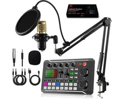 APO Electronics® - Pack de démarrage Podcast - Microphone XLR à condensateur - Avec bras de perche - Streaming Deck - Table de mixage DJ