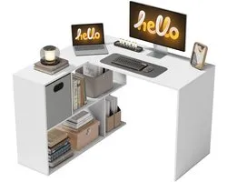 HOMCOM L-vormig computerbureau - Spaanplaat - 110x100x75cm - Wit