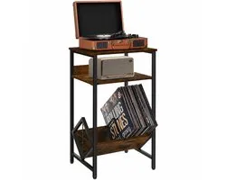 Système de rangement LifeLux LP avec table pour platine – Meuble vinyle pour LP – Meuble à disques Métal & Bois – Meuble vinyle – Étagère à disques Marron/Noir